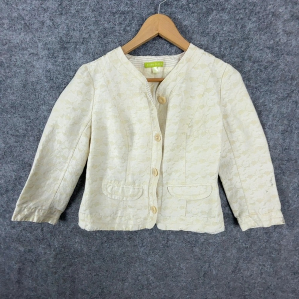 Sigrid Olsen Jacket Women 6 Beige Textured Linen Silk Lux Blazer Old Money